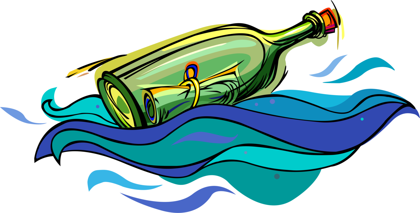 Vector Illustration of Message in Bottle Form of Communication Floating in Ocean