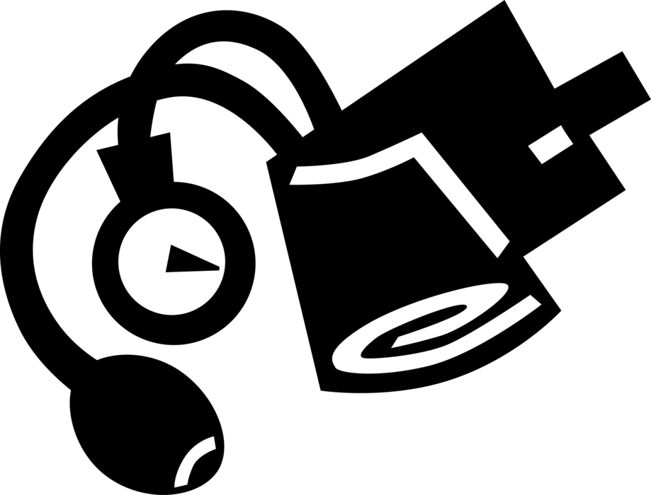 Vector Illustration of Blood Pressure Gauge Aneroid Sphygmomanometer with Cuff Measures Arterial Pressure in Systemic Circulation