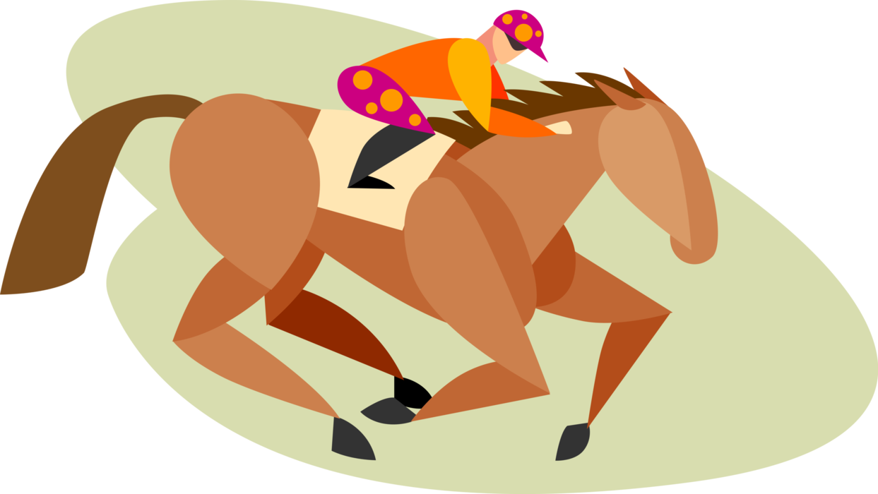 Vector Illustration of Equestrian Horse Racing Jockey Rides Thoroughbred Horse