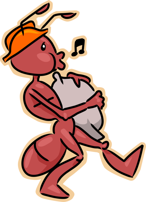 Vector Illustration of Construction Worker Mason Ant Insect Carrying Sack of Concrete Cement