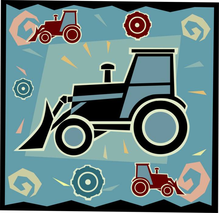 Vector Illustration of Agriculture and Farming Equipment Farm Machinery Tractor