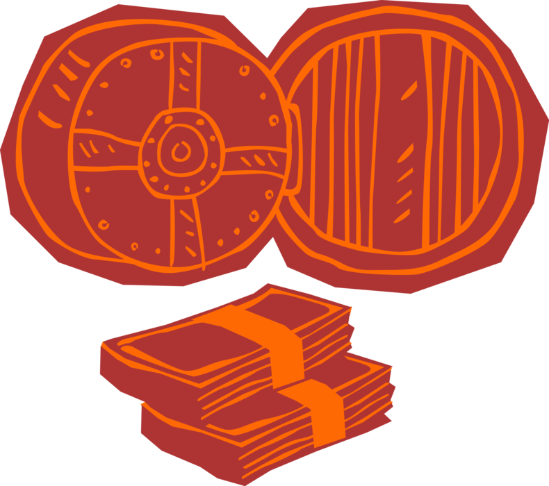 Vector Illustration of Open Bank Vault or Safe with Cash Money Dollar Bills