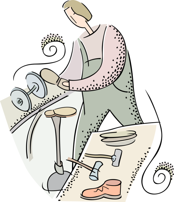 Vector Illustration of Cobbler Shoemaker Makes Footwear Shoe Repairs