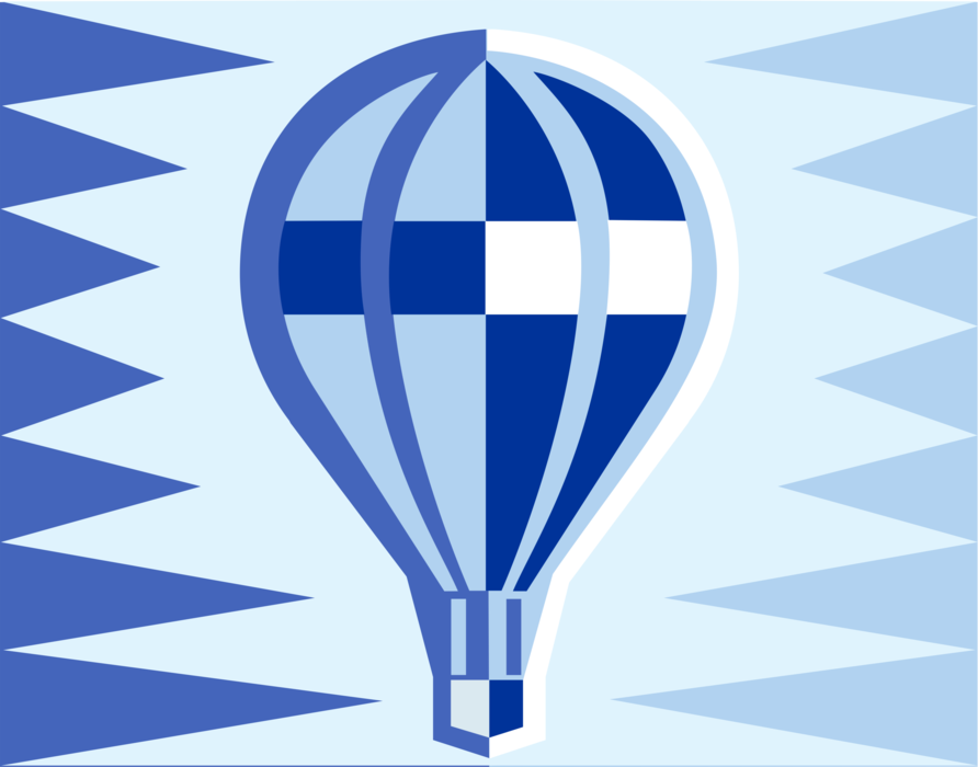 Vector Illustration of Hot Air Balloon with Gondola Wicker Basket Carry Passengers Aloft