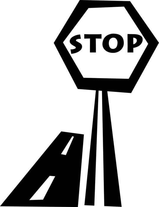 Vector Illustration of Traffic Stop Sign Notifies Motorist Drivers They Must Stop Before Proceeding