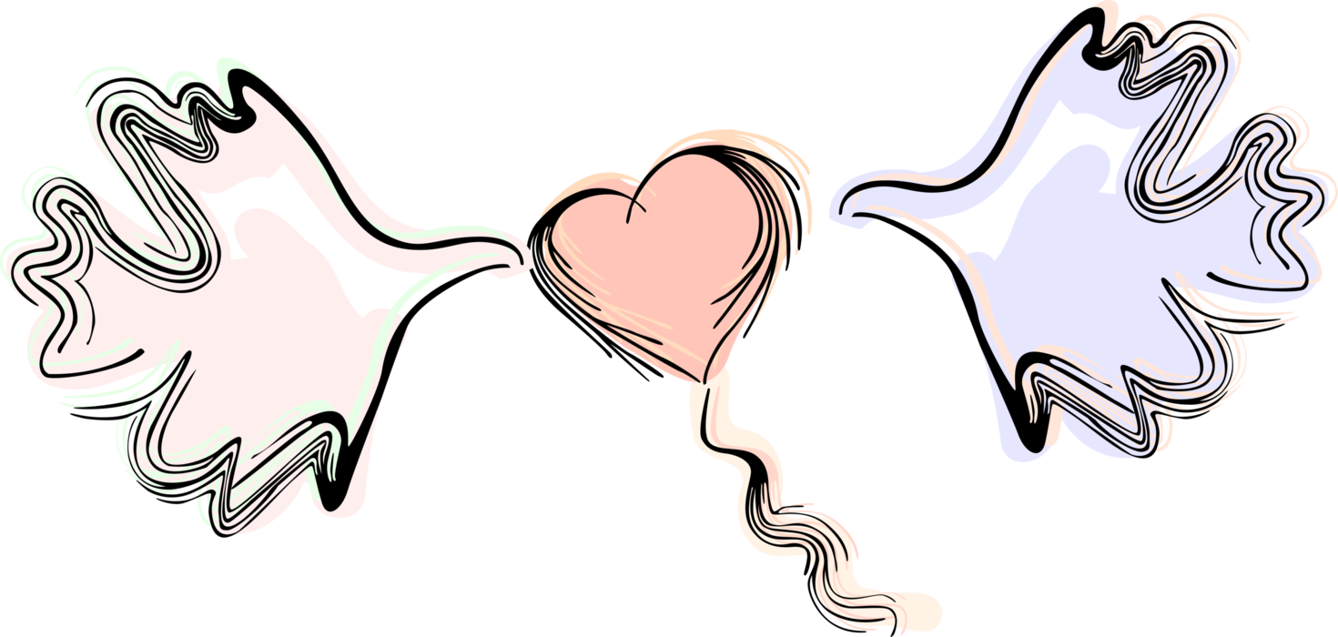 Vector Illustration of Wedding Day Dove Birds with Love Heart Balloon