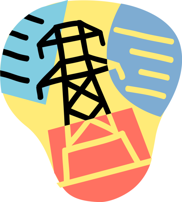 Vector Illustration of Electricity Power Energy Transmission Towers Deliver Electricity