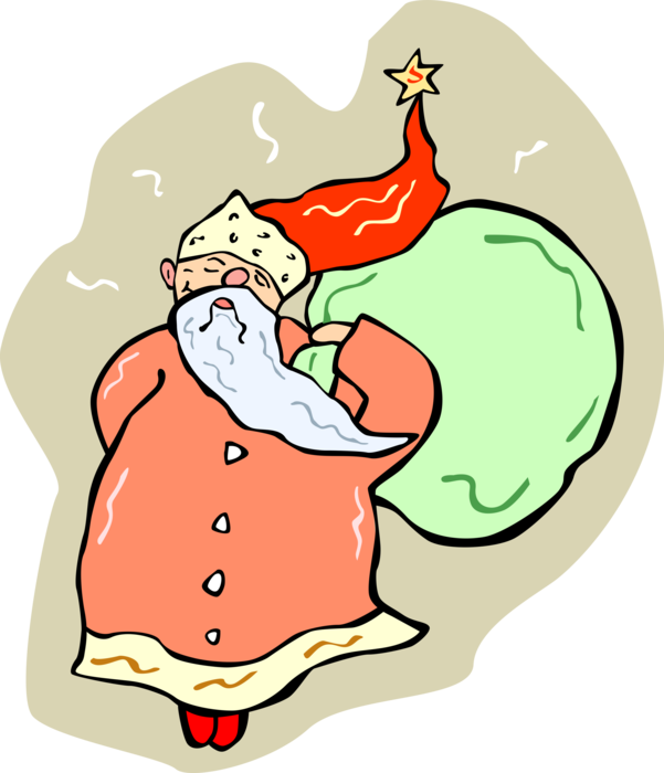 Vector Illustration of Santa Claus with Christmas Present Gifts in Sack