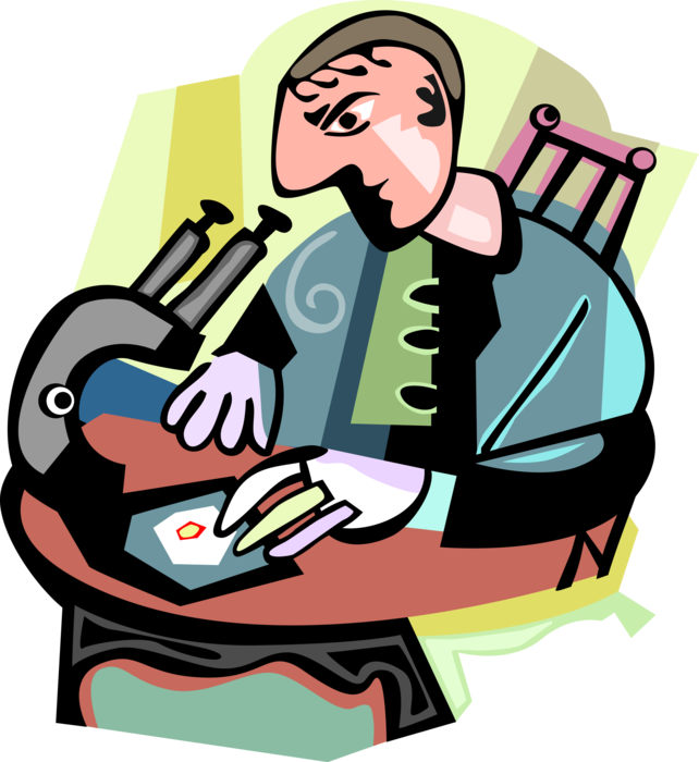 Vector Illustration of Laboratory Researcher With Microscope and Specimen