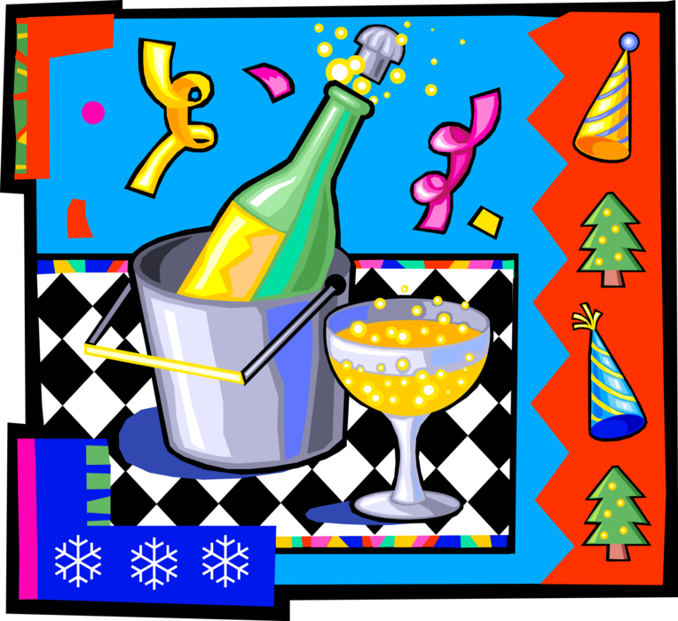 Vector Illustration of Champagne Carbonated Sparkling Wine Chilling in Ice Bucket with Glass and Party Favors Celebration