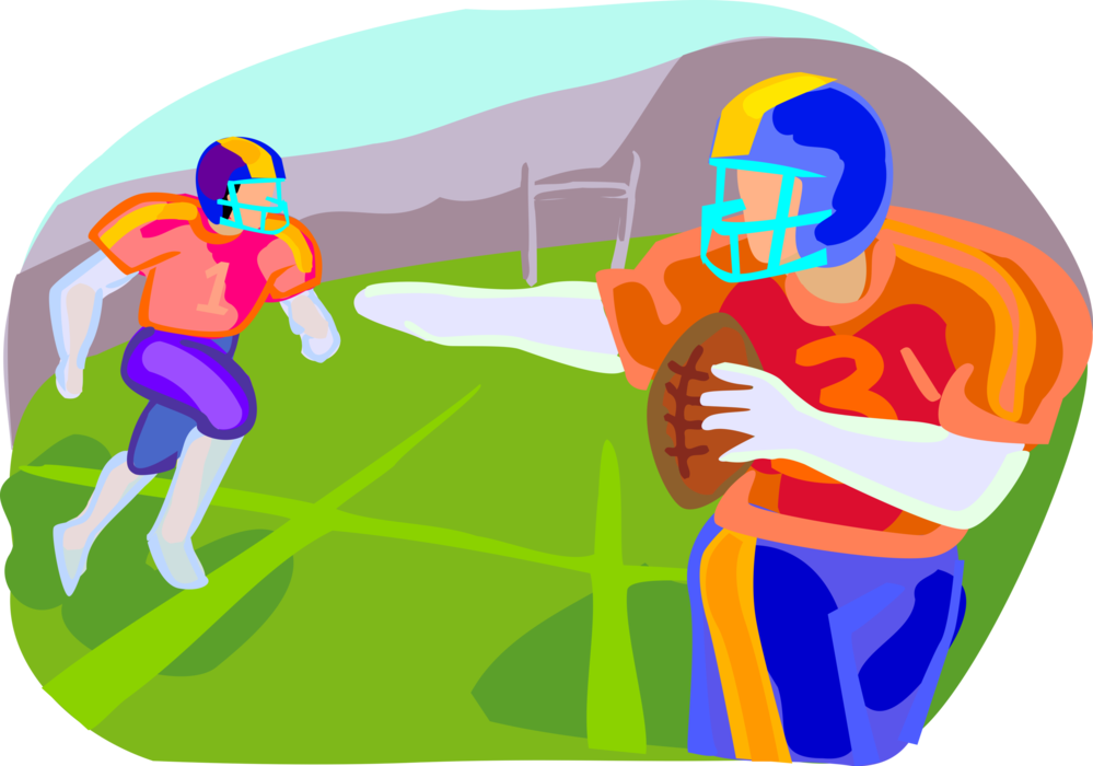 Vector Illustration of Football Players Practice Drills on Field