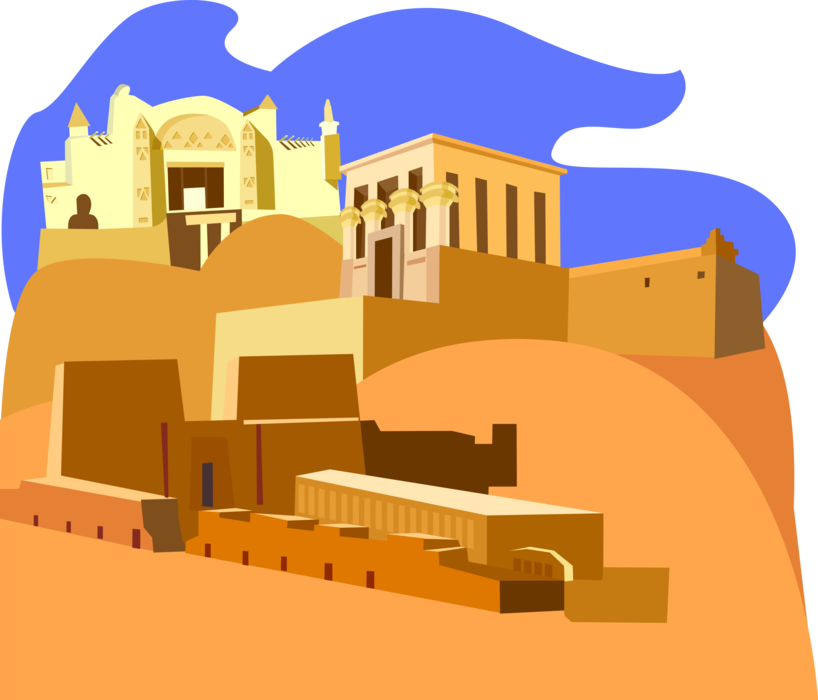 Vector Illustration of Monumental Gateway Philae Ancient Egypt, Temple of Philae