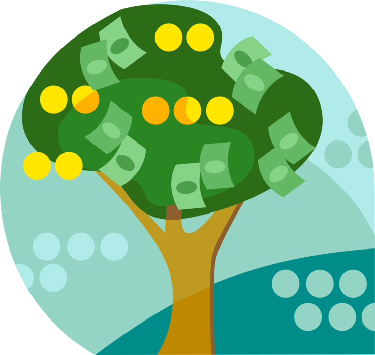 Vector Illustration of Money Tree Conceptual Negation of Idiom "Money Doesn't Grow on Trees"