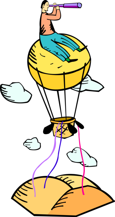 Vector Illustration of Hot Air Balloon with Gondola Wicker Basket Carry Passengers Aloft
