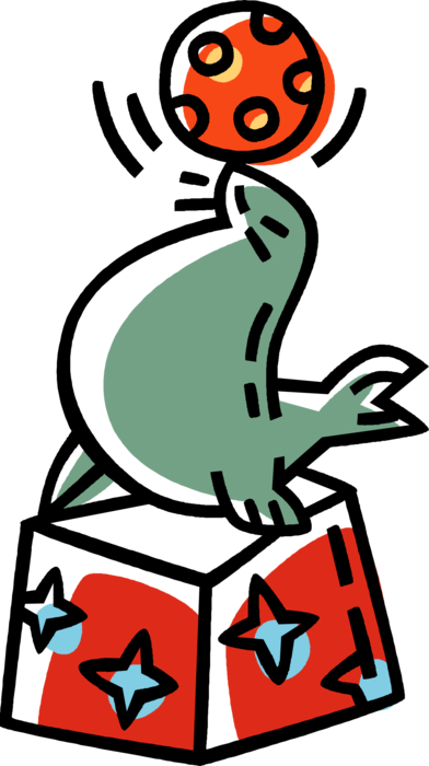 Vector Illustration of Performing Seal with Ball in Circus
