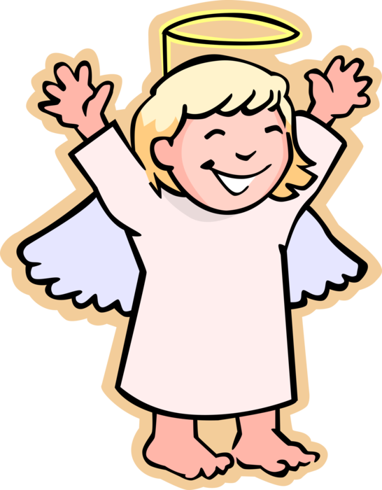 Vector Illustration of Primary or Elementary School Student Girl in Angel Halloween Costume