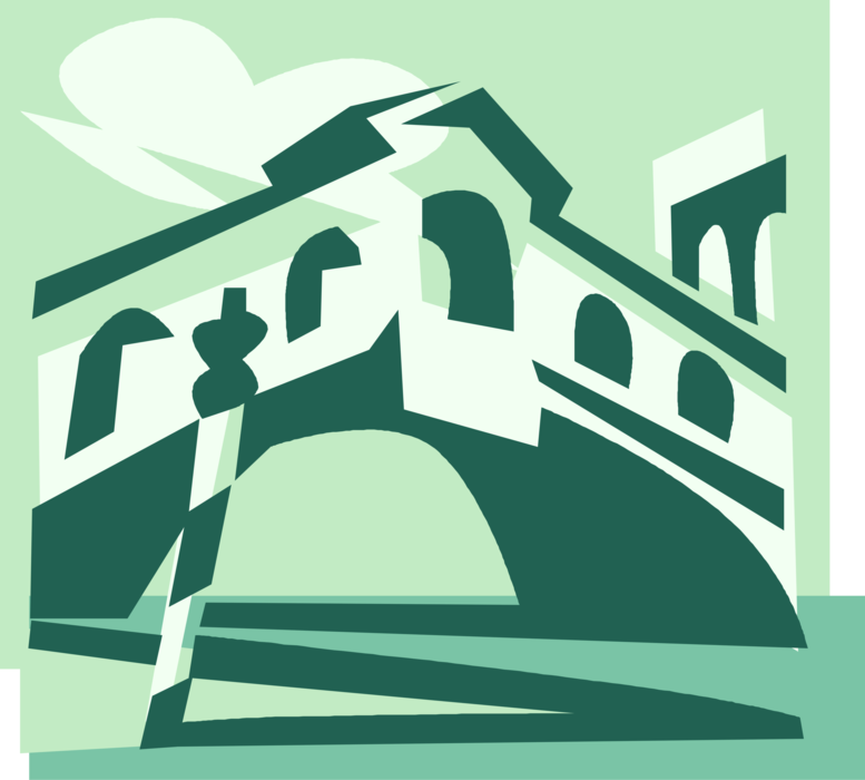 Vector Illustration of Rialto Bridge Spanning the Grand Canal, Venice, Italy