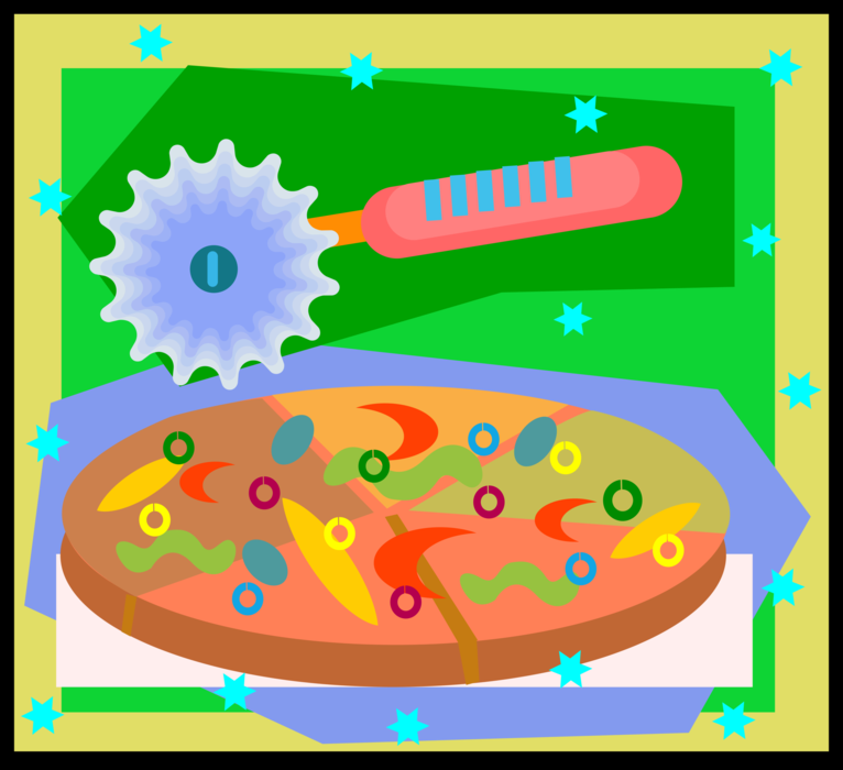 Vector Illustration of Flatbread Pizza with Pizza Cutter
