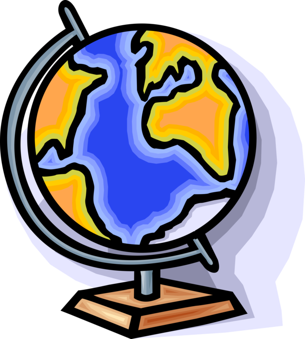 Vector Illustration of Three-Dimensional, Spherical, Scale Model Terrestrial Geographical World Globe