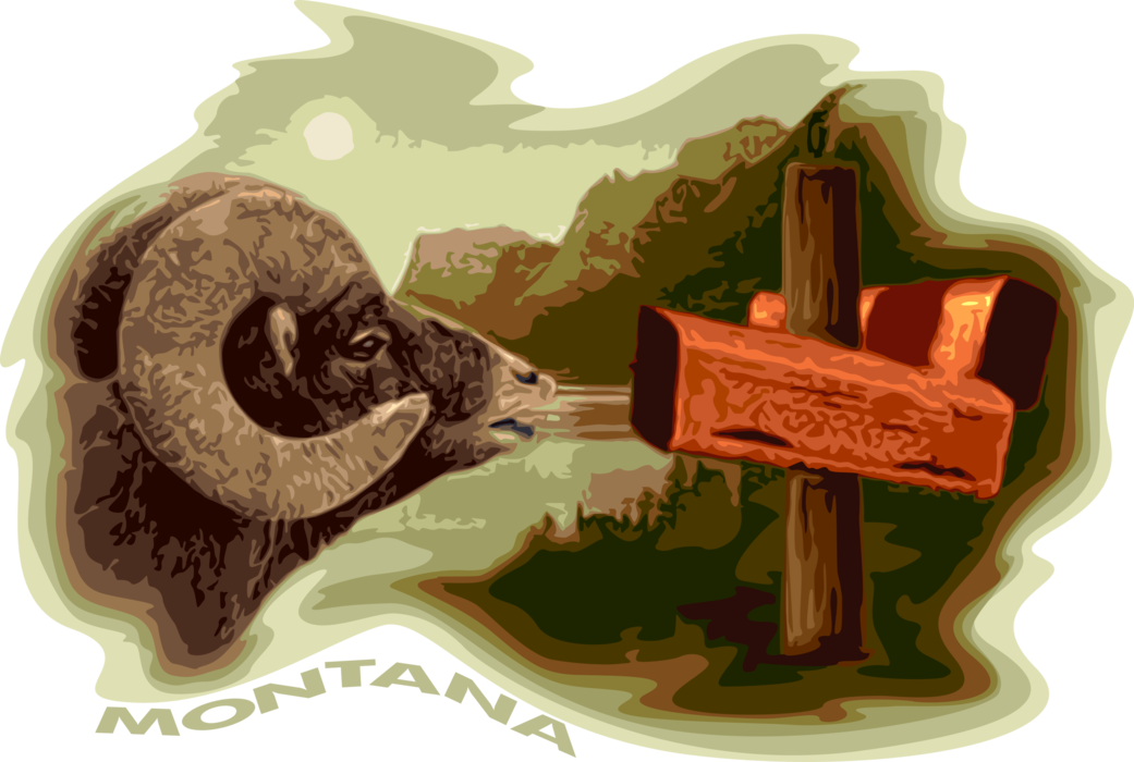 Vector Illustration of Montana Bighorn Sheep with Rocky Mountains Wilderness