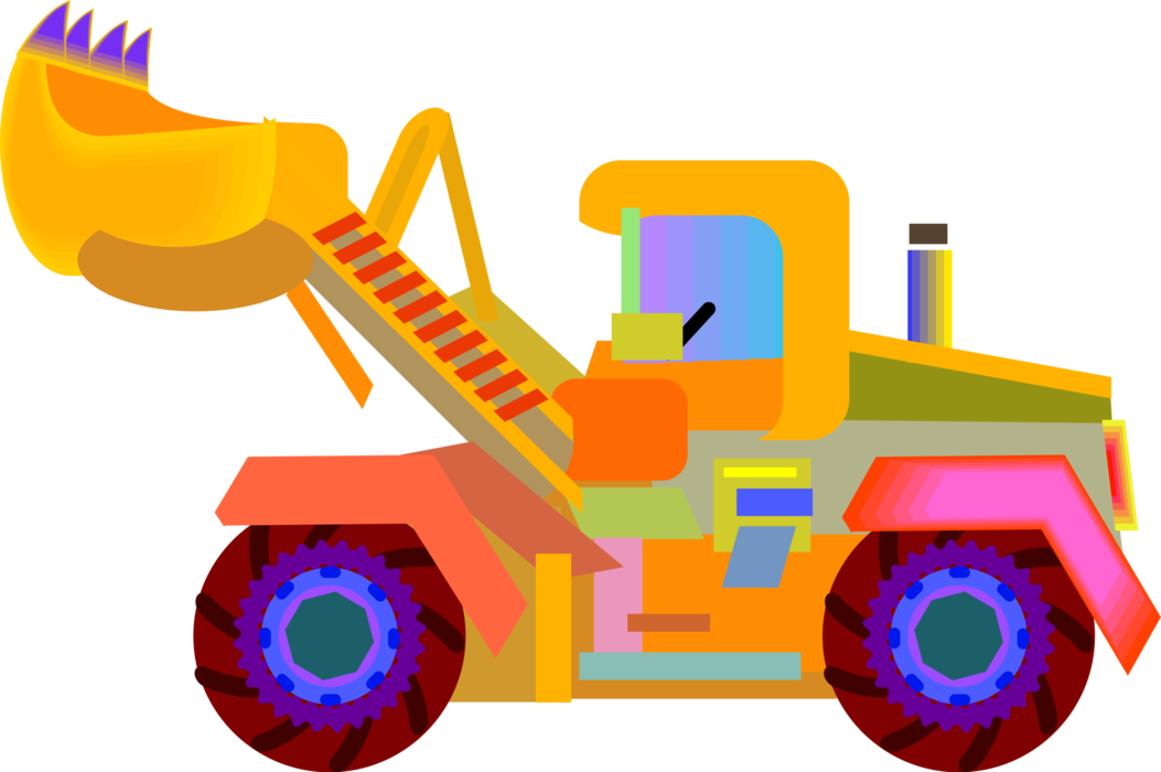 Vector Illustration of Construction Industry Heavy Machinery Equipment Excavator Front End Loader