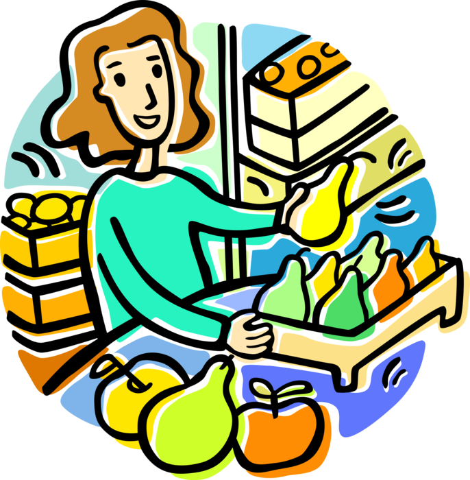 Vector Illustration of Shopping for Fresh Fruit Produce with Pear Fruit in Supermarket Grocery Store