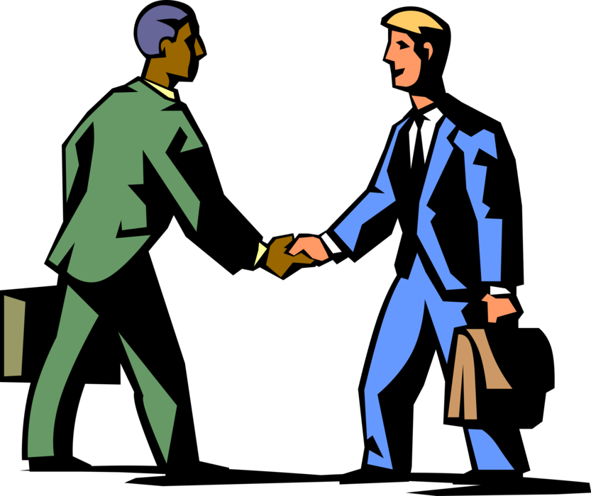 Vector Illustration of Businessman Shaking Hands with Handshake of Agreement or Greeting