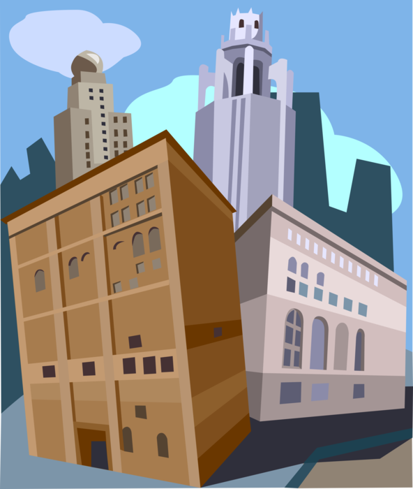 Vector Illustration of Auditorium Building, Tribune Tower, InterContinental Chicago Magnificent Mile, Chicago