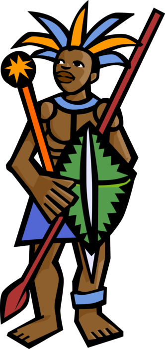 Vector Illustration of African Tribesman Native Hunter with Spear and Shield