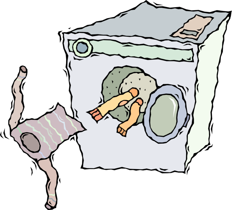 Vector Illustration of Laundry Washing Machine Cleans Clothes