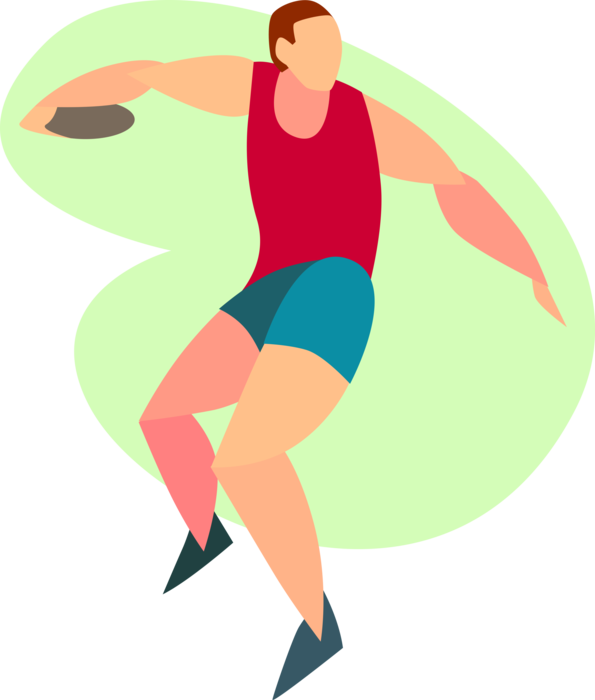 Vector Illustration of Track and Field Athletic Sport Contest Discus Thrower Throwing Heavy Disc Discus