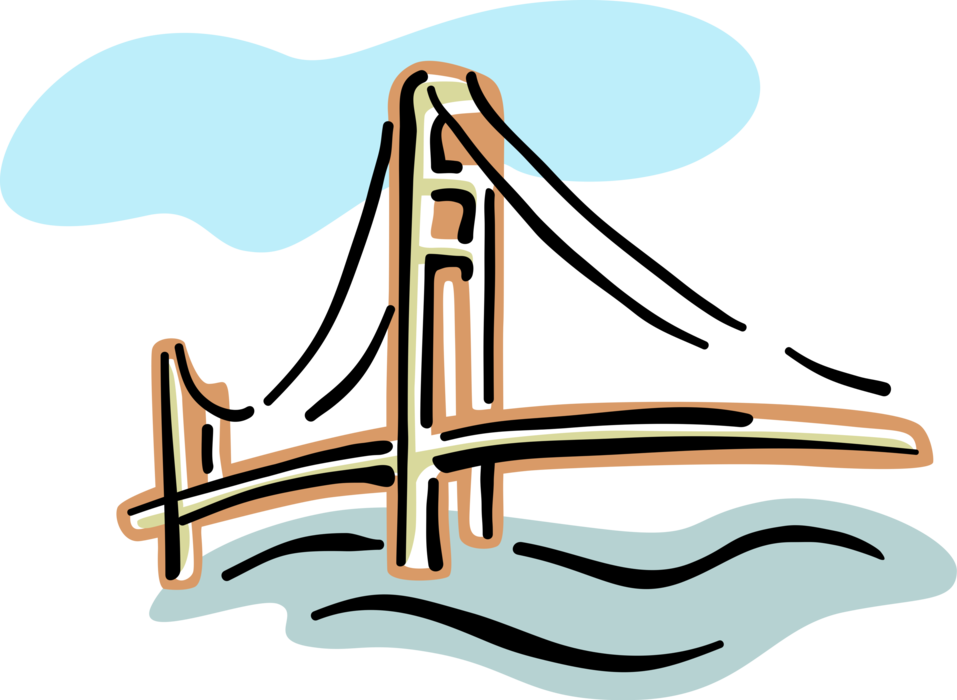 Vector Illustration of Golden Gate Suspension Bridge, San Francisco, California, USA