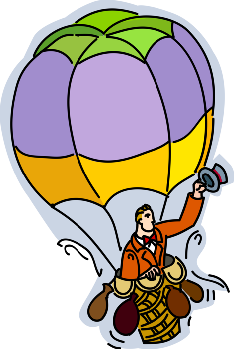 Vector Illustration of Hot Air Balloon with Gondola Wicker Basket Carry Passenger Aloft