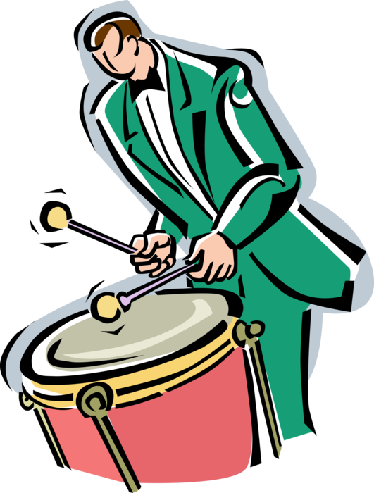 Vector Illustration of Orchestra Drummer Musician Plays Timpani Drum