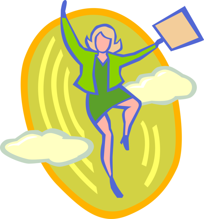 Vector Illustration of Satisfied Businesswoman Jumps in Air