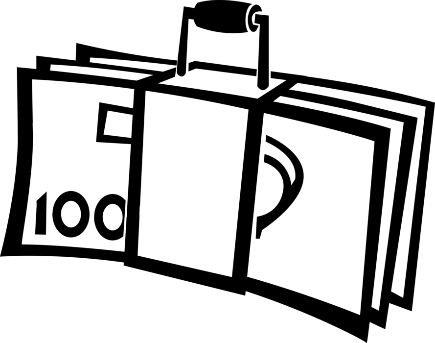 Vector Illustration of Financial Concept with Cash Money Dollar Bills Briefcase with Carry Handle