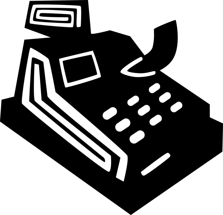 Vector Illustration of Cash Register for Registering and Calculating Retail Sales Transactions