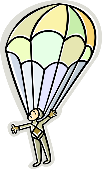 Vector Illustration of Parachutist Parachuting to Earth with Parachute