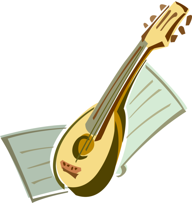 Vector Illustration of Lute with Deep Round Back Musical Stringed Instrument
