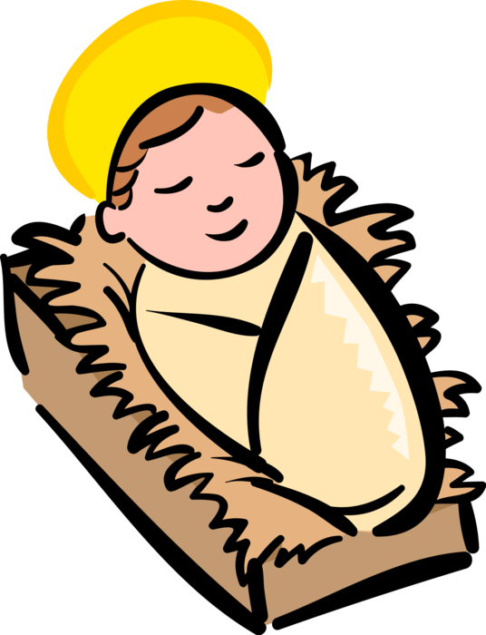 Vector Illustration of Newborn Infant Baby Jesus Christ Child Infant Born in Manger on Christmas