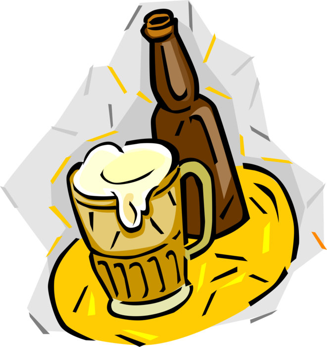 Vector Illustration of Mug of Beer Fermented Malt Barley Alcohol Beverage with Beer Bottle