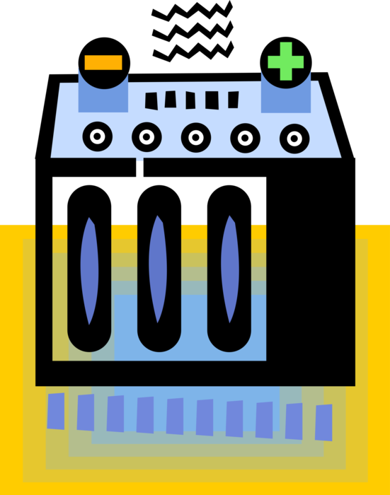 Vector Illustration of 12 Volt Car Battery Energy Source for SLI Starting Engine, Lighting, Ignition