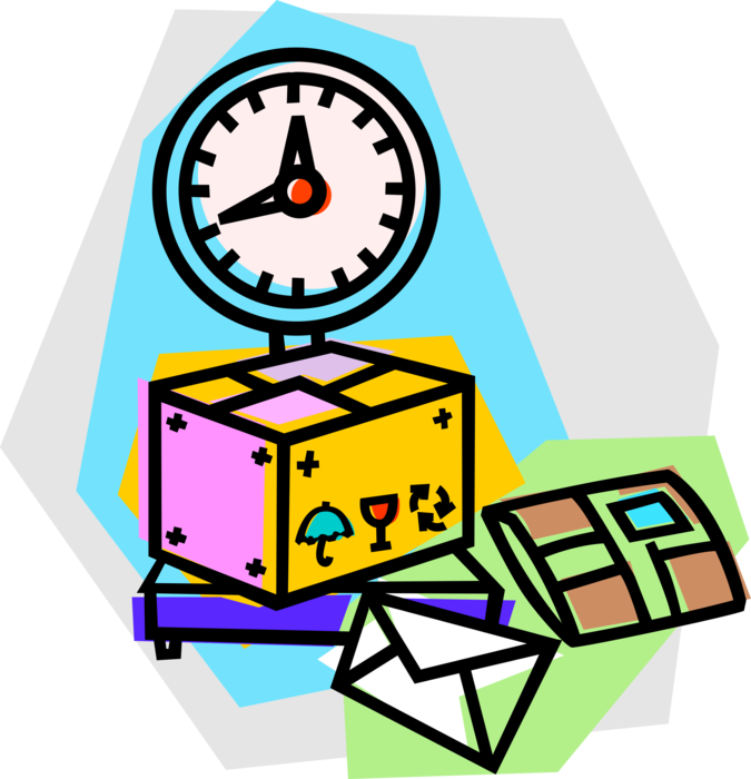 Vector Illustration of Weigh Scale Packages Weighed at Post Office for Shipping and Delivery