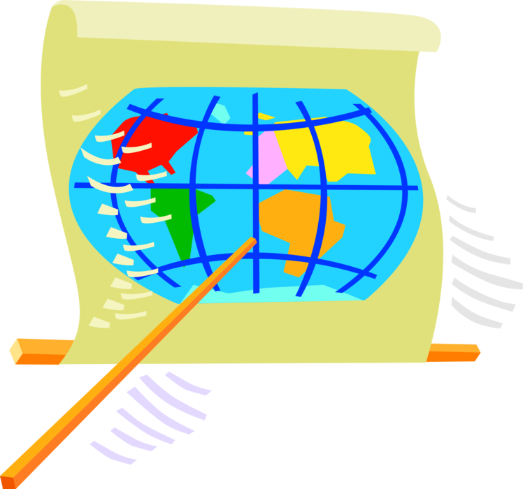 Vector Illustration of School Geography Class World Map and Pointer