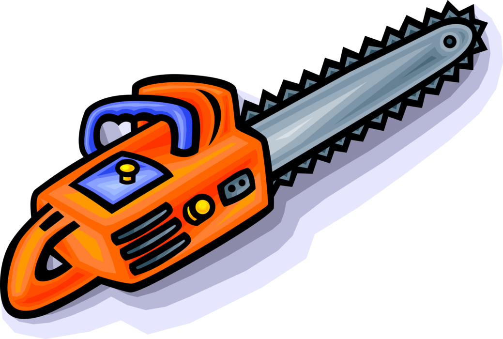 Vector Illustration of Portable Mechanical Chainsaw for Tree Felling, Limbing, Bucking, Pruning