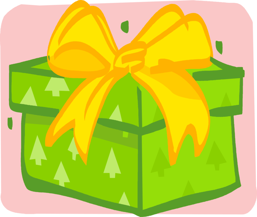 Vector Illustration of Gift Wrapped Birthday, Anniversary, or Christmas Present in Box with Ribbon Bow