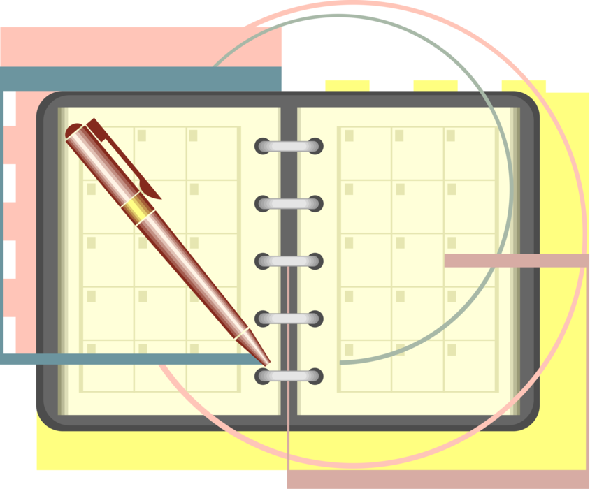 Vector Illustration of Scheduler Daily Calendar Task Manager and Personal Organizer with Pen