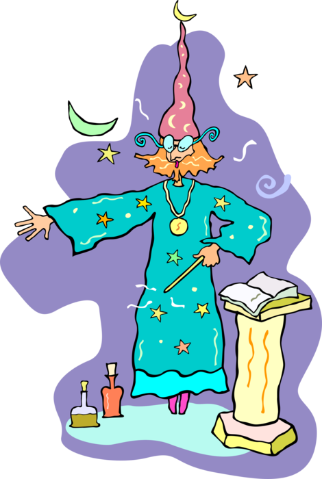 Vector Illustration of Arthurian Legend Merlin the Magician Sorcerer Practices Magic and Sorcery
