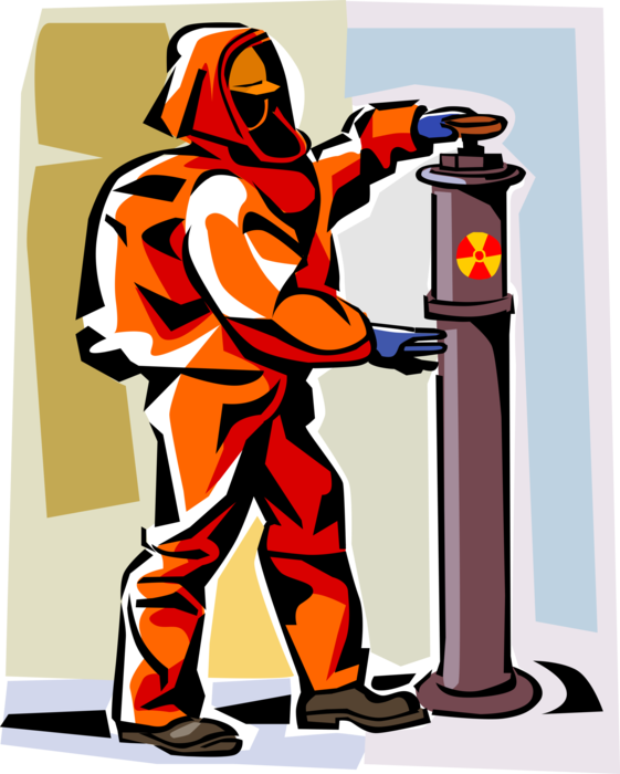 Vector Illustration of Toxic Chemical Spill and Contamination Hazmat Suit with Radioactive Warning Symbol