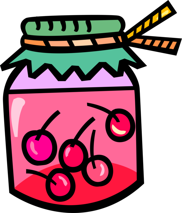 Vector Illustration of Jar of Homemade Cherry Fruit Preserves